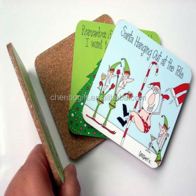 China Eco-friendly OEM Sustainable Customized MDF Backed Cork Coasters, Christmas Coaster for sale