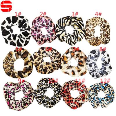 China Fashionable custom leopard print velvet hair ties wholesale 60 silk satin hair scrunchie cover up colors velvet scrunchies for women girls for sale