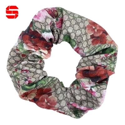 China Custom Beauty Print Hair Bands Elastic Hair Scrunchie Designer Wholesale Chiffon Scrunchies Hair Ties For Women Girls for sale