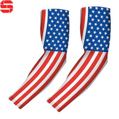 China SQUARE Sports Anti-UV Cooling Compression USA Flag Golf Cycling Fishing Driving Arm Sleeves Camouflage Flag UV Protection for sale