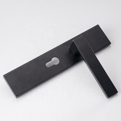 China Square Modern Design Black Interior Door Lever Lock Room Zinc Alloy Door Handle On Plate Mortise Door Handle for sale