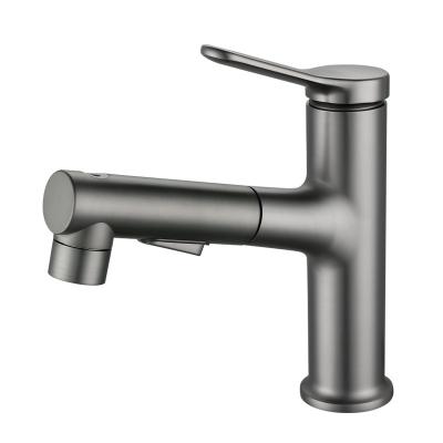 China Metered Faucets Deck Mounted Single Handle Black Brass Bathroom Sink Faucet Pull Out Basin Faucet Lavatory Sprayer Faucet Mixer Tap for sale