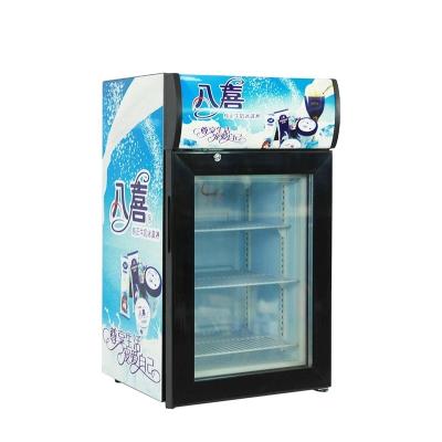 China Cheap Vertical Single-temp SD50L Small Mini Commercial Countertop Display Freezer Vertical Ice Cream With Light Box for sale