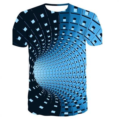 China Anti-Wrinkle Geometric Spiral 3DT Shirt Printing Short Sleeve Round Neck Pullover Men's And Women's Digital 3D Printing T-shirt for sale