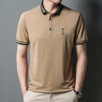 China Anti-wrinkle 2022 summer new fashion Korean version embroidery men's casual polo shirt lapel ice silk men's breathable T-shirt for sale