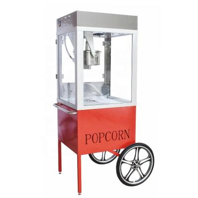 China Small Scale Mobile Popcorn Popcorn Machine 16oz Popcorn Popper Cart Red Movable Model Snack Factory Two-Wheel Antique Cart for sale