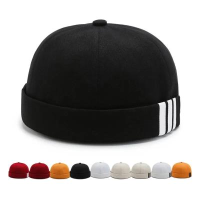 China Image Mens Rolled Cuff Cotton Brimless Hat Skullcap Retro Street Dance Hip Hop Cap Beanies Summer Unisex Round Docker Sailor Cap for sale