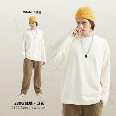 China Anti-wrinkle Fall New 230g Women Thickened Double Gauze Solid Color Pullover T-Shirt Loose Cotton Long Sleeve Men's Fashion T-Shirt for sale