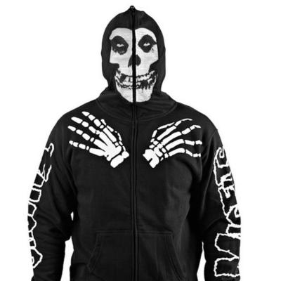 China Anti-wrinkle High Quality Custom Cotton Oversized Hoody Fleece Skeleton Skull Hoodies Full Face Zip Up Hoodies for sale