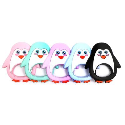 China Custom Cute Animal Penguin Soft Silicone Baby Teether Private Label Eco-friendly Material Teething Toys Baby Teether for sale