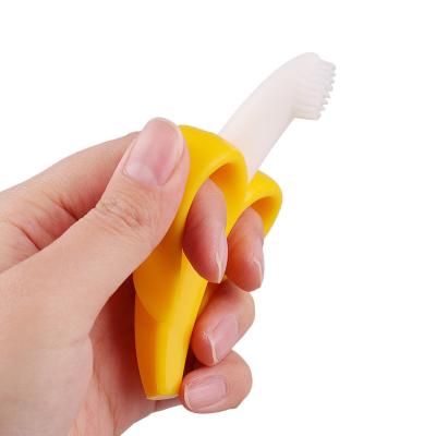 China Lohas Safe Hot Sale Banana Shape Infant Silicone Training Toothbrush and Teether Toy for sale