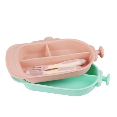 China Reusable High Quality Food Dishes Dishes Silicone Baby Feeding Dish With Spoon And Fork for sale