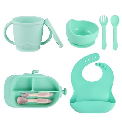 China Lohas Non-Toxic BPA Free Toddler Food Led Weaning Self Feeding Non Slip Handle Dinner Dish Set Divided Suction Silicone Baby Dish Set for sale