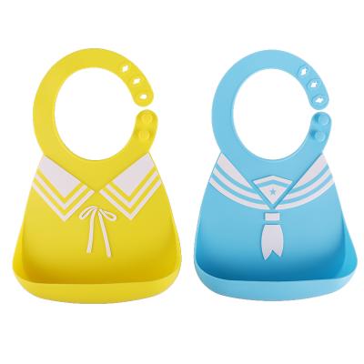 China Adjustable Silicone Baby Bibs Washable Food Catcher Pouch Waterproof Bibs For Boys Girls Feeding And Eating for sale