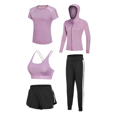 China Breathable Wholesale High Quality Running Yoga Clothes Sports Wear Girl 5 Piece Activewear Set for sale