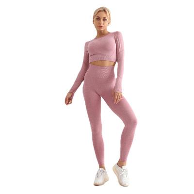 China QUICK DRY Custom Logo Women Fitness Leggings Crop Top Bra Sports Set Long Sleeve Yoga Set for sale