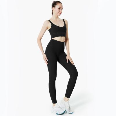 China Wholesale Breathable Fitness Long Pants Yoga Wear 2 Piece Black Women Fitness Yoga Set for sale