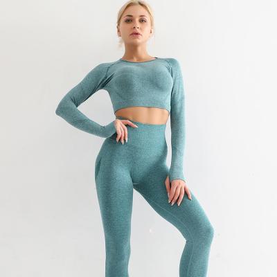 China Wholesale Breathable Women's Gym Long Sleeve 2pcs Seamless Yoga Suit Fitness Wear for sale