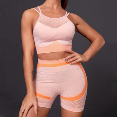 China LOGO Women Fashion Stylish Mesh Breathable Custom Nylon Shorts Yoga Seamless Sets for sale