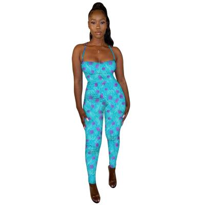 China Wholesale QUICK DRY Tie Dye Snug Fit Halter Playsuits Floral Sling Jumpsuit Women for sale