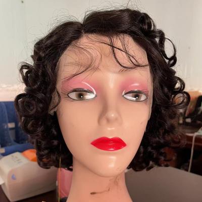 China Bob Lace Frontal Pixie Curls Brazilian Water Wave Spring Curl Pixie Cut Lace Front Human Hair Loose Wig For Black Women for sale