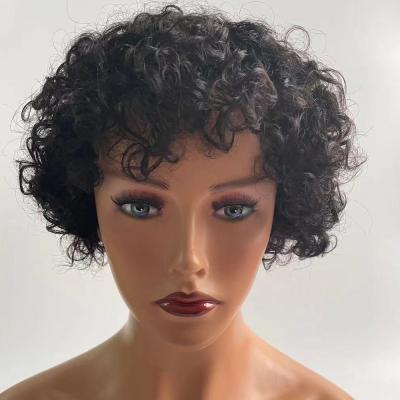 China Afro Kinky Curly Wig Short Curly Wig Machine Made Human Hair Natural Remy Black Color Human Hair Wigs For Women for sale