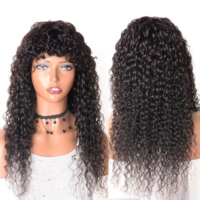 China Water Wave Water Wave Hair Wigs With Bangs Full Machine Made Short Bob Wig Black Color Peruvian Curly Remy Hair Bangs for sale