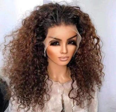 China Jerry Curl Best Ombre 1B#27 Full HD Virgin Deep Curly Swiss Lace Frontal Wigs 12A Grade 12A Human Hair Wigs For Color Women Full Lace Wig for sale