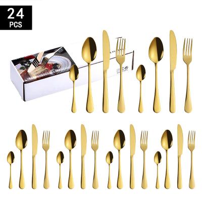 China Viable Gold 24pcs Flatware Set Stainless Steel Flatware Set Matte Gold In Gift Box Packing for sale