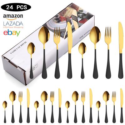 China Viable Gold 24pcs Flatware Set Stainless Steel Flatware Set Matte Gold In Gift Box Packing for sale