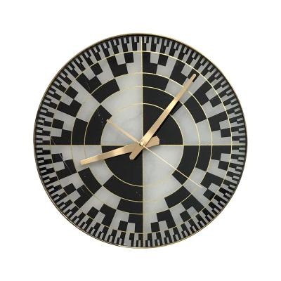 China Amazon Hot Selling Minimalist Same Style Marble Wall Clock Glass Printed Black And White Wall Clock for sale