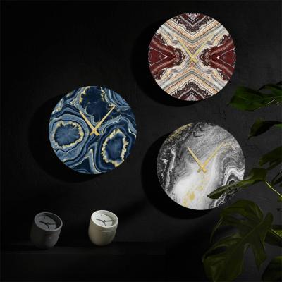 China Antique Style Agate Marble Design Artist Print Glass Wall Clock For Home Decoration for sale