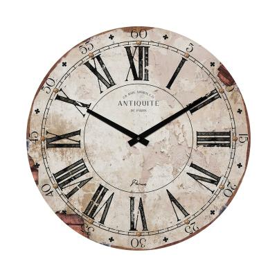 China Round Wall Clock Style Quartz Home Decor Rustic Wooden Battery Operated Vintage Antique Wooden Decorative Round Wall Clock for sale