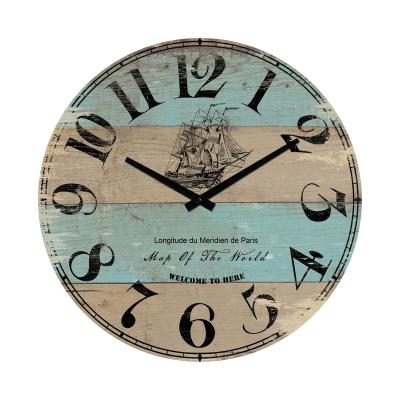 China Coastal Worn Blue Round 16 Inch Battery Operated Gothic Style Antique Vintage Do Old Wall Clock Multicolor for sale