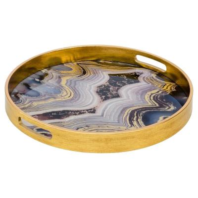 China Home Restaurant Hot Selling Amazon Gold Decorative Luxury Round Plastic Mirror Tray Set for sale