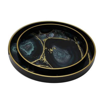 China Hotel Home Restaurant Accept Customs Fine Dining Restaurant Hotel Food Beer Server Serving Tray Black Plastic Glass Agate for sale