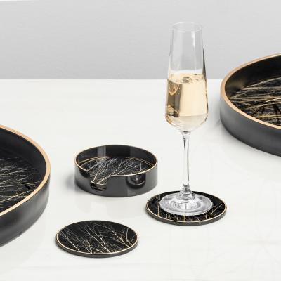 China Sustainable Factory Accepts Tables Custom Artwork Luxury Black Round Coasters for sale