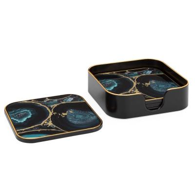 China Viable Design Custom Super Luxury Outdoor Glass Printing Artist Tik Tok Hot Black Agate Tray Coaster for sale