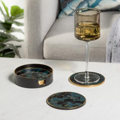 China Amazon Sustainable Hot Sale Customized Printing Black Flowers Glass Table Coaster for sale