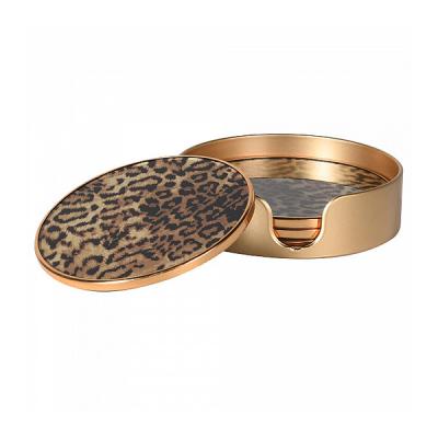 China Viable Amazon Same Super Luxury Round Glass Leopard Print Coffee Coaster Set for sale