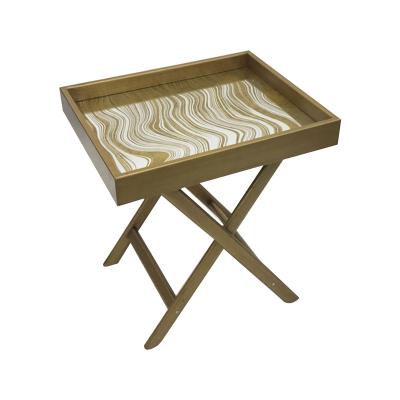 China Custom Glass Factory Coffee End Tray Stand Pring Gold Print Surface Convertible With Folding Tray Table for sale