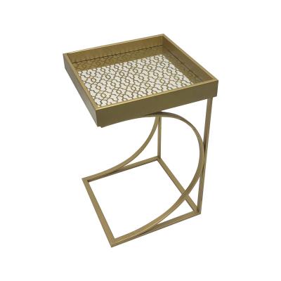 China Customized Luxury Metal Leg Customized Printing Mirror Bedside Bedside UV Metal C Side Table for sale