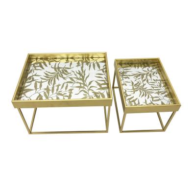 China Factory Customized Luxury Printing Mirror Gold Foil Art Decoration UV Round Nesting Table Side Set for sale