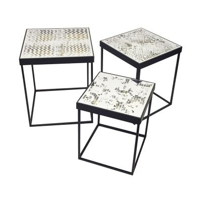 China Customized Luxury Mirror Accent Living Room Black Metal Legs Wire Side Table Top Coffee Table Wholesale for sale