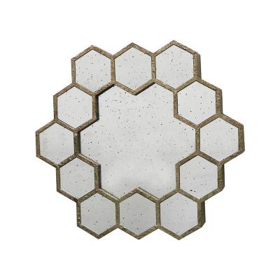 China Eco-Friendly Factory Custom Super Luxury Fold Frame Hexagon Shape Large Golden Wall Mirror Home Decor for sale