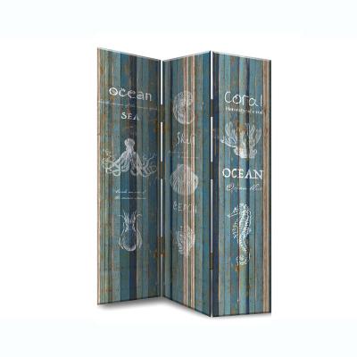 China Marine Organism Canvas Printing Fir Contemporary Factory Custom Wood Frame For Decorative Room Divider Screen Folding for sale