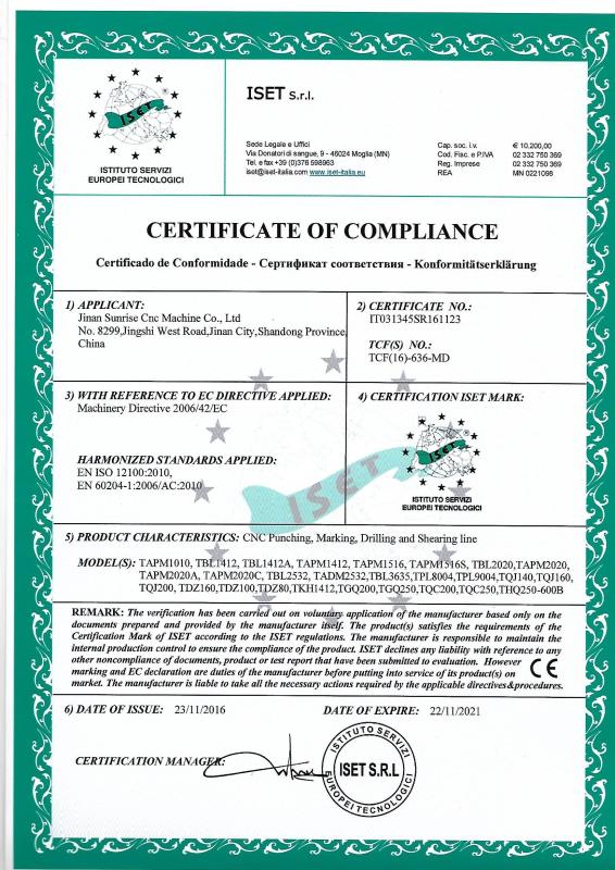 CE Certificate - JINAN SUNRISE CNC MACHINE CO.,LTD