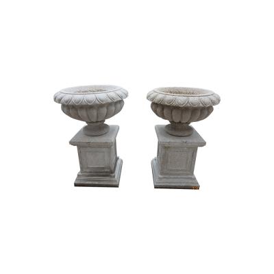 China Modern High Quality Outdoor Flower Vase Marble Planter Flower Pot Marble Flower Pot Sculpture for sale