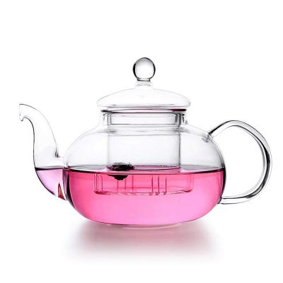 China Viable Hot Selling Glass Teapot, Wholesale Borosilicate Glass BPA Free Kettle, Heat Resistant Reusable Tea Set with Tea Infuser for sale