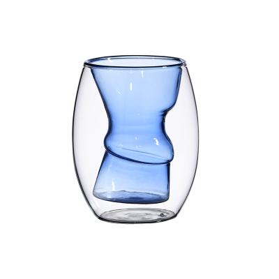 China Jiateng Sustainable Creative Factory Custom Artificial Double-Layer Borosilicate Mouth-Blown Glass Original Horseshoe Glass for sale